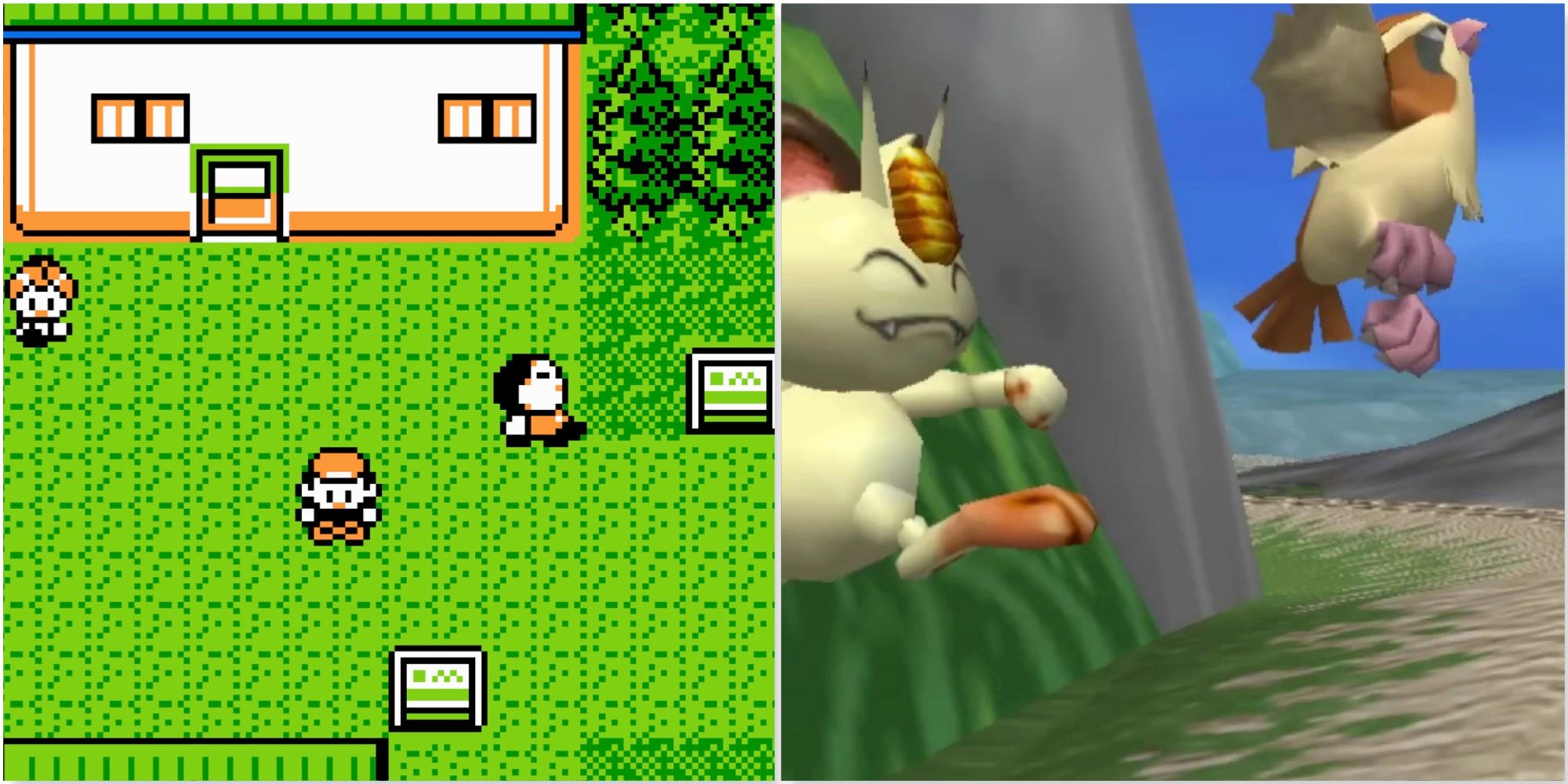 Exploring a town in Pokemon Gold and Taking pictures in Pokemon Snap