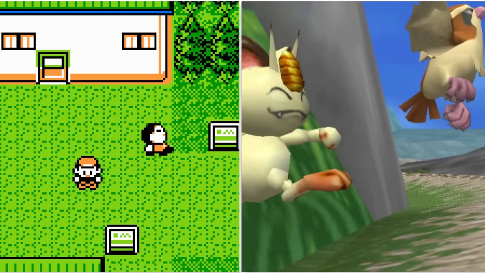 Exploring a town in Pokemon Gold and Taking pictures in Pokemon Snap