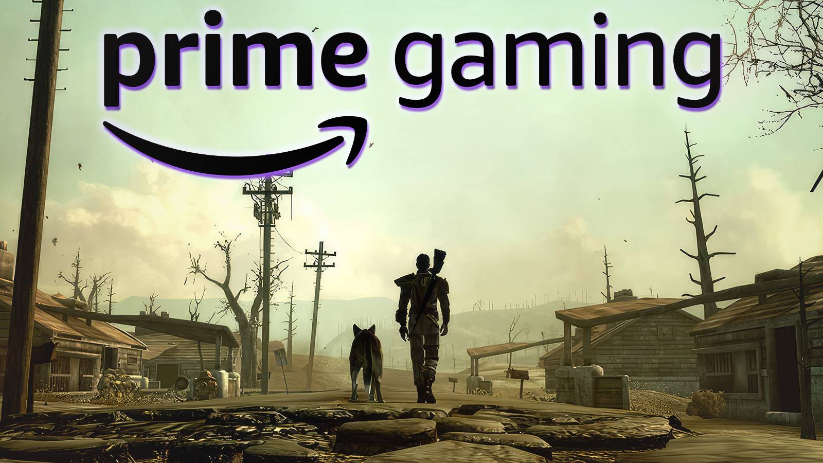 Fallout 3 Dogmeat with The Lone Wanderer upscaled promo screenshot with Amazon Prime Gaming logo edit