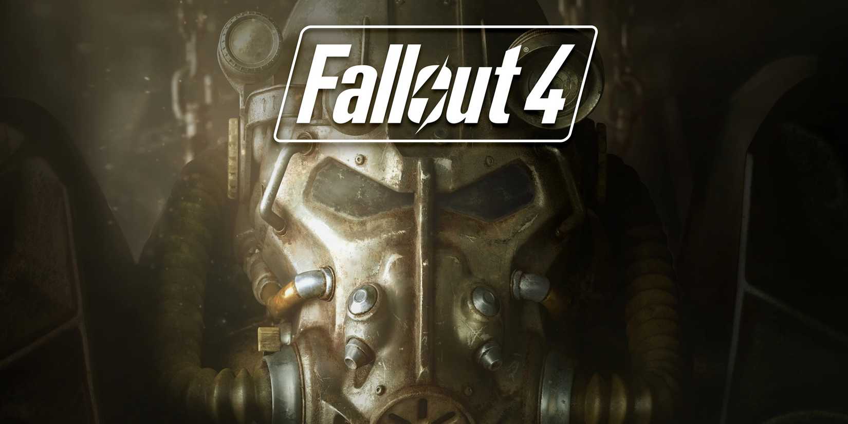 A helmet behind the logo of Fallout 4 