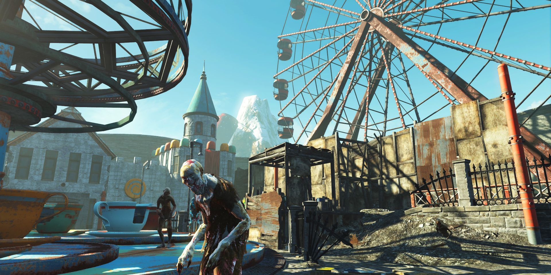 A ghoul wandering the world during the day in Fallout 4: Nuka-World