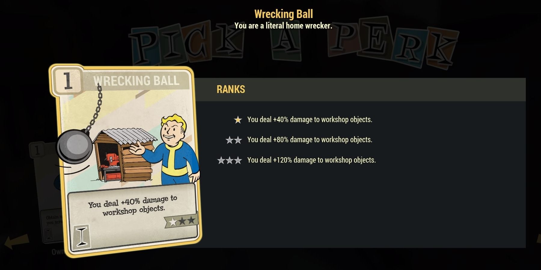 Fallout 76 Wrecking Ball Perk Card