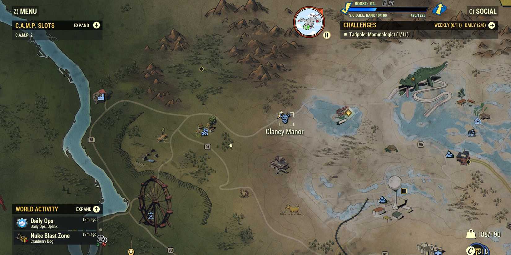 Image of the location on the map of clancy manor in Fallout 76