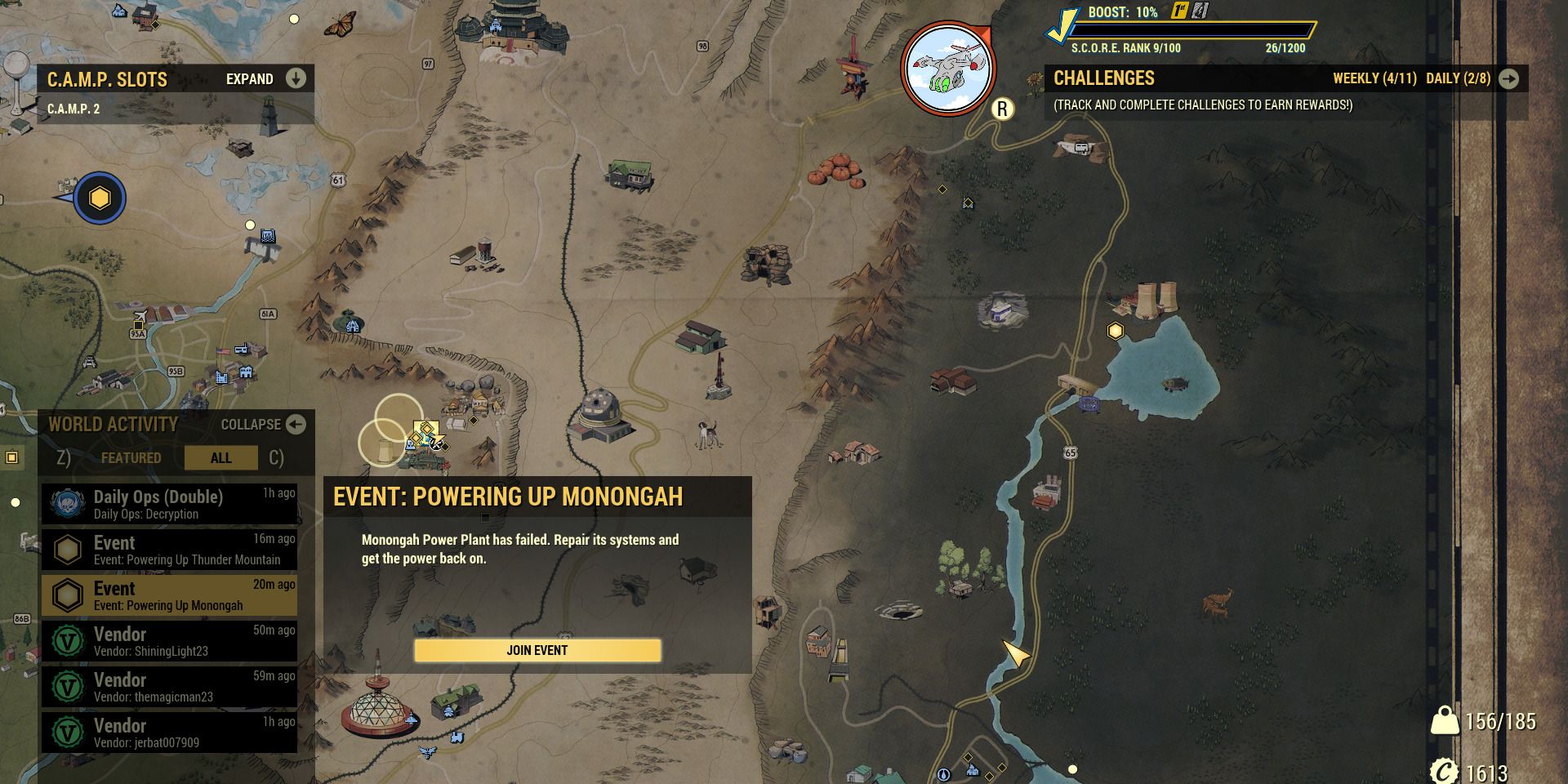 Image of some events on the map in Fallout 76