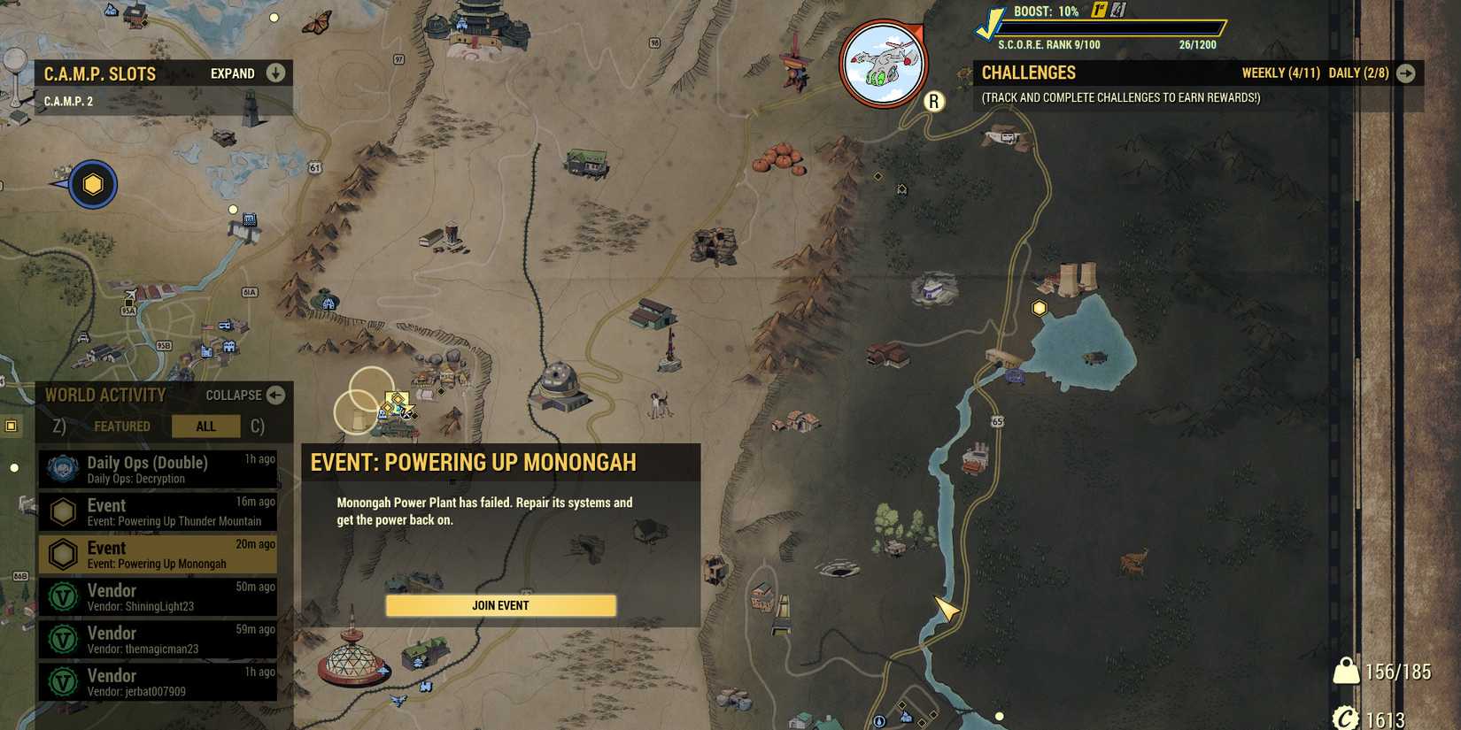 Image of some events on the map in Fallout 76