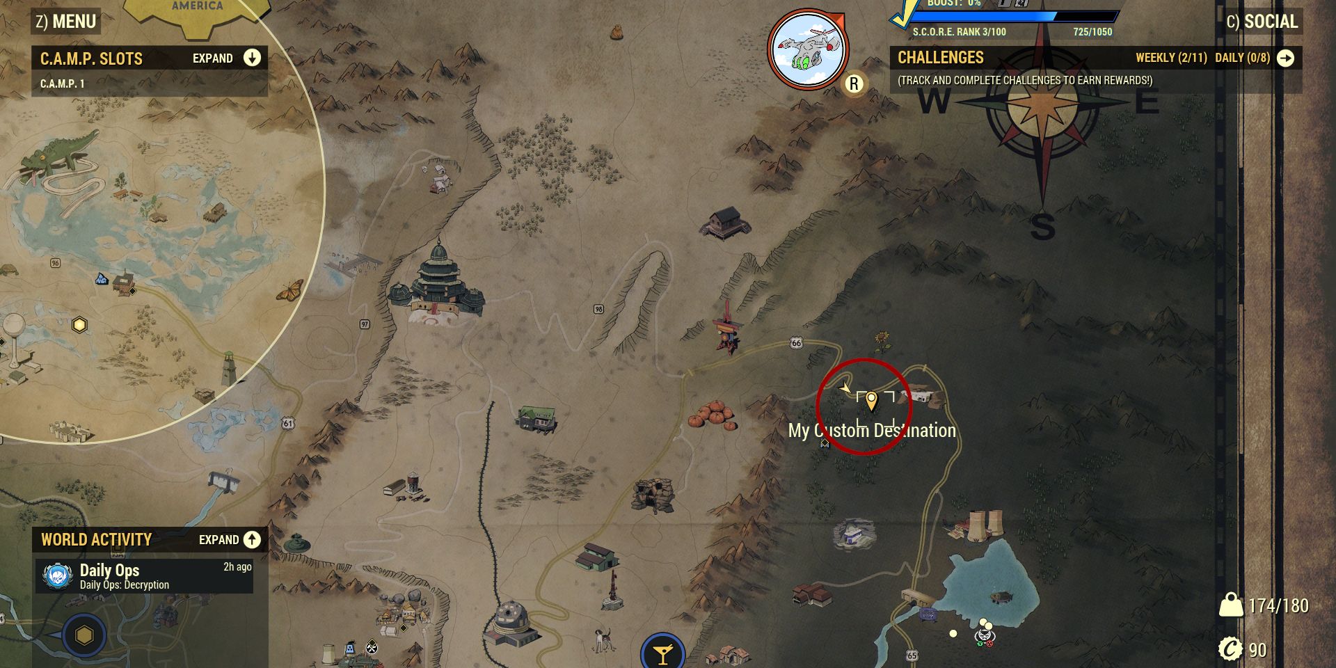 Image of Highland Marsh on the map where mirelurks can be found in Fallout 76