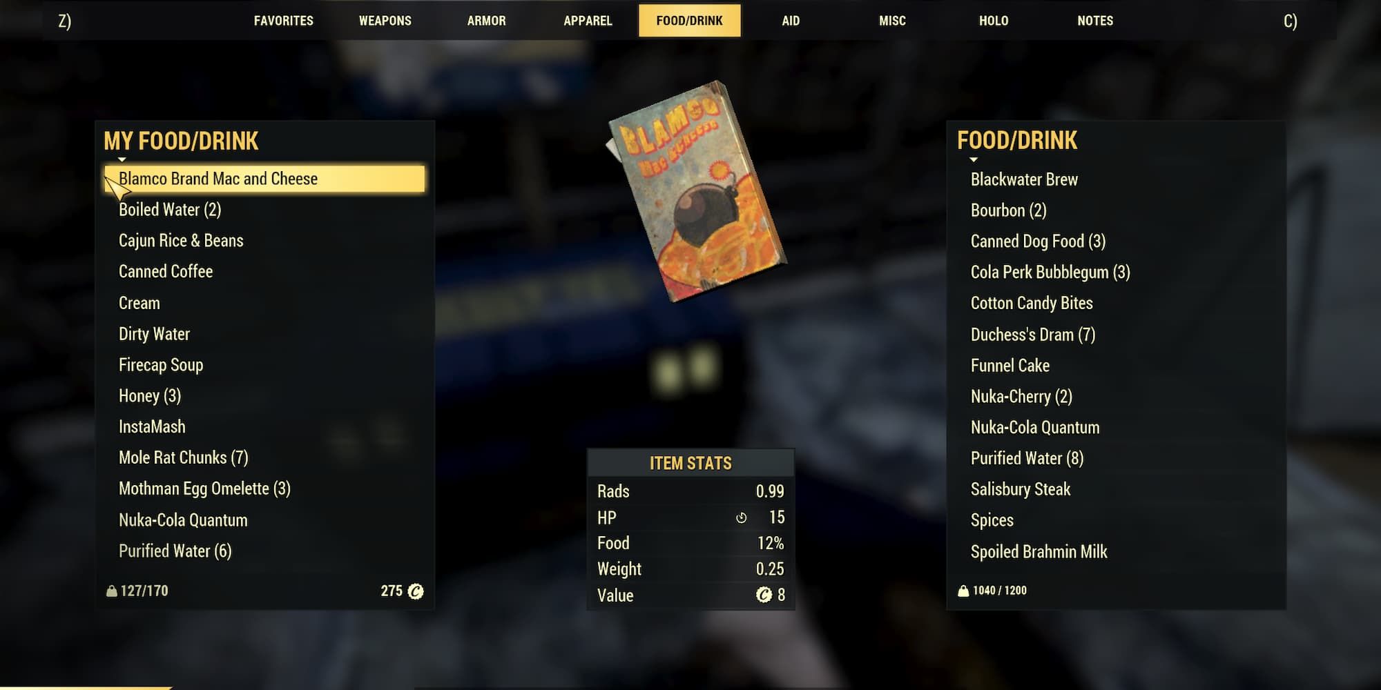 Blamco Mac & Cheese in Fallout 76