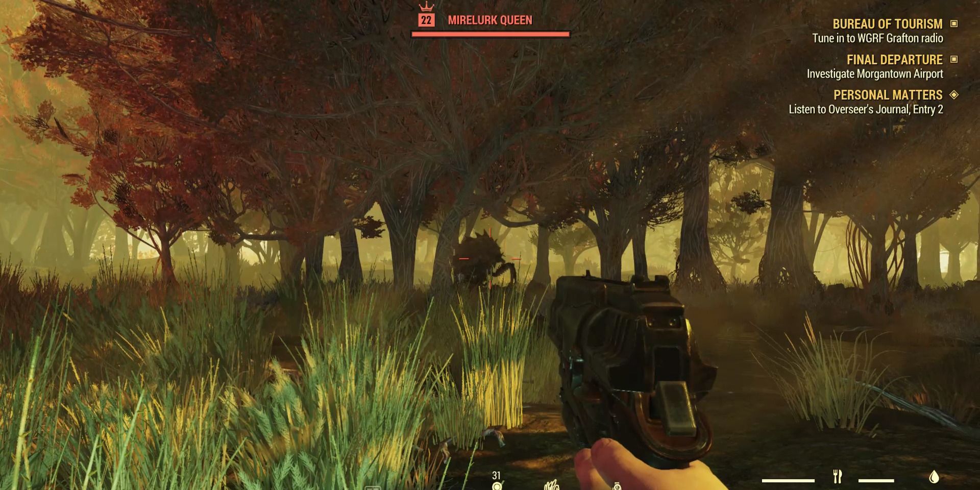 Image of a Mirelurk Queen enemy from afar in Fallout 76
