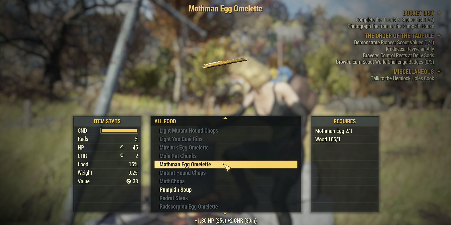 Image of the mothman egg omelette recipe in Fallout 76
