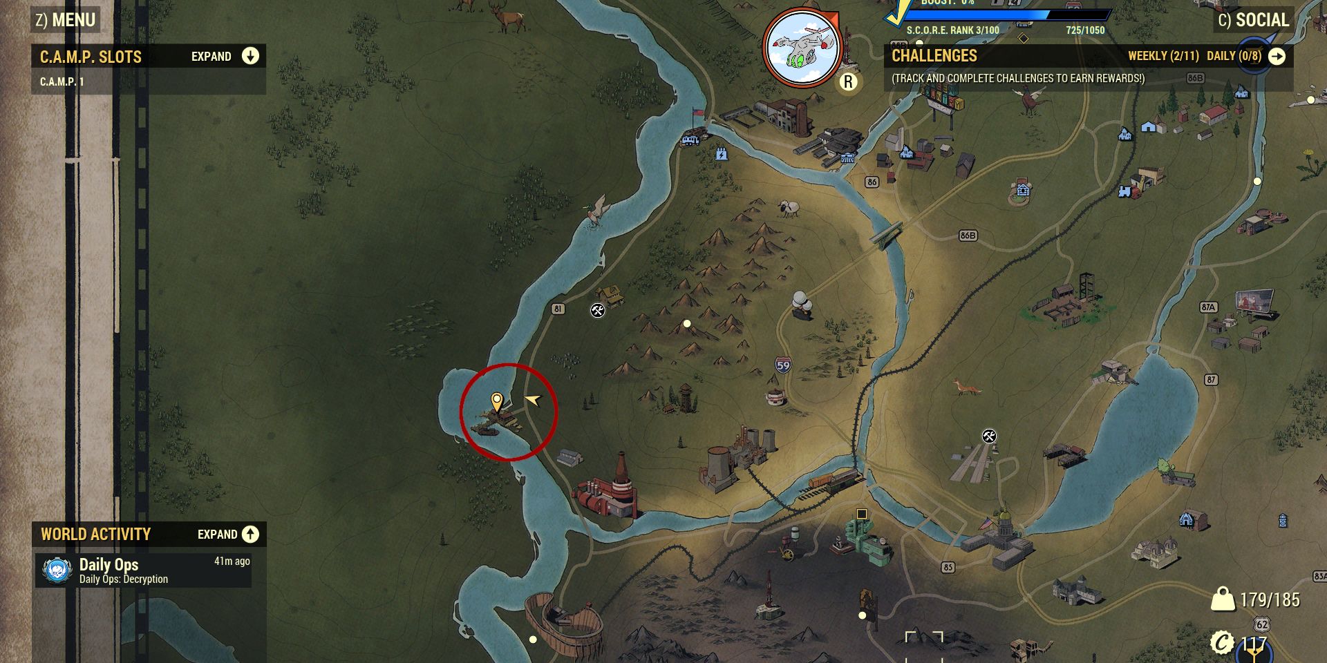 Image of Ohio River Adventures on the map where mirelurks can be found in Fallout 76