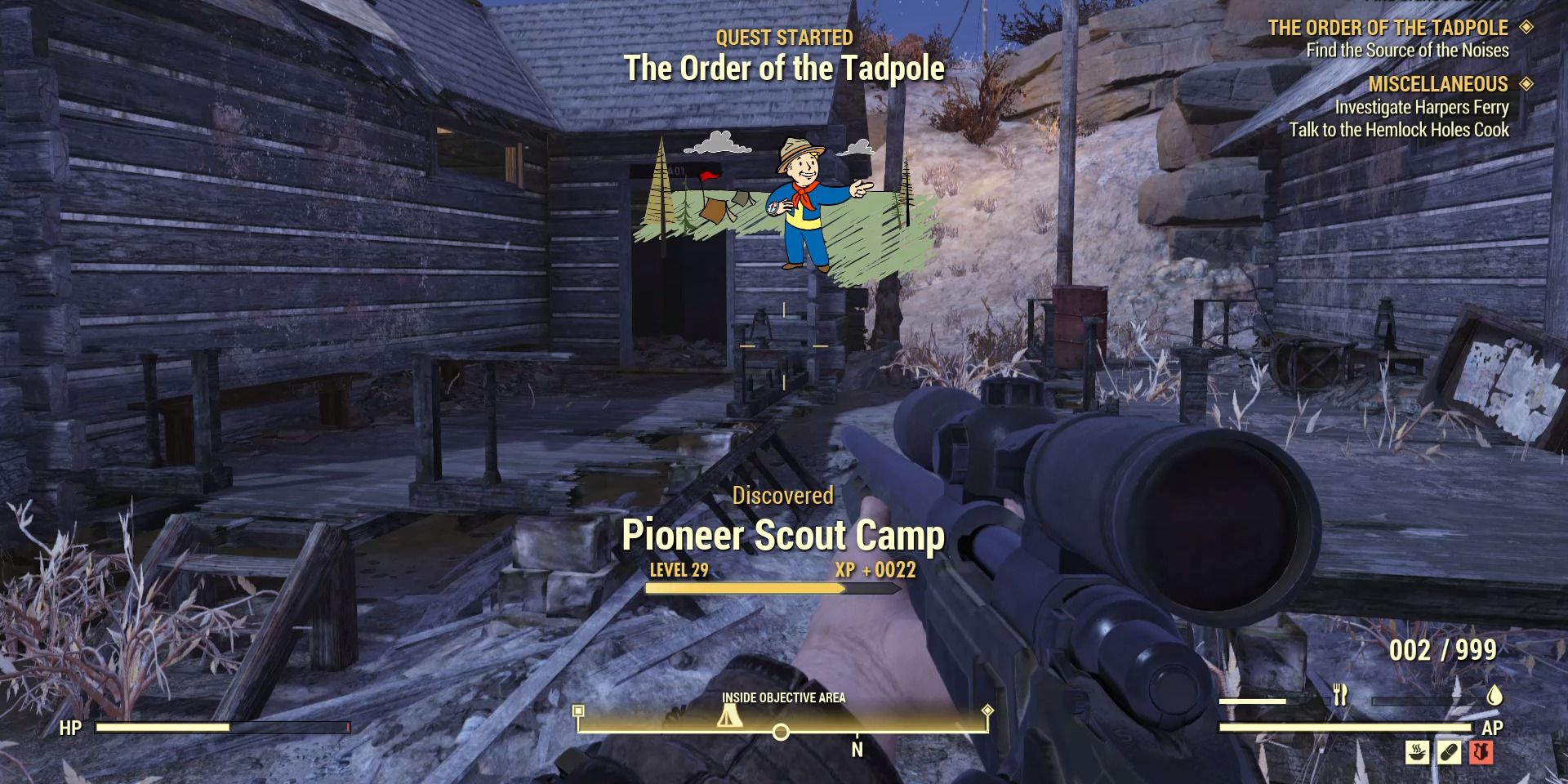 Image of the order of the tadpole quest being unlocked in Fallout 76