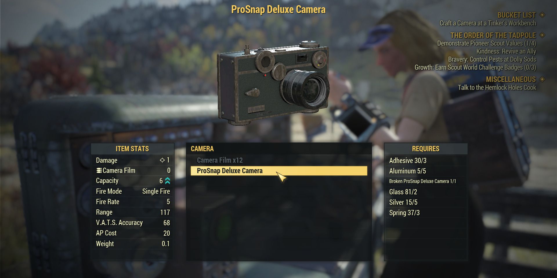 Image of a ProSnap Deluxe Camera being made a tinkers workshop in Fallout 76