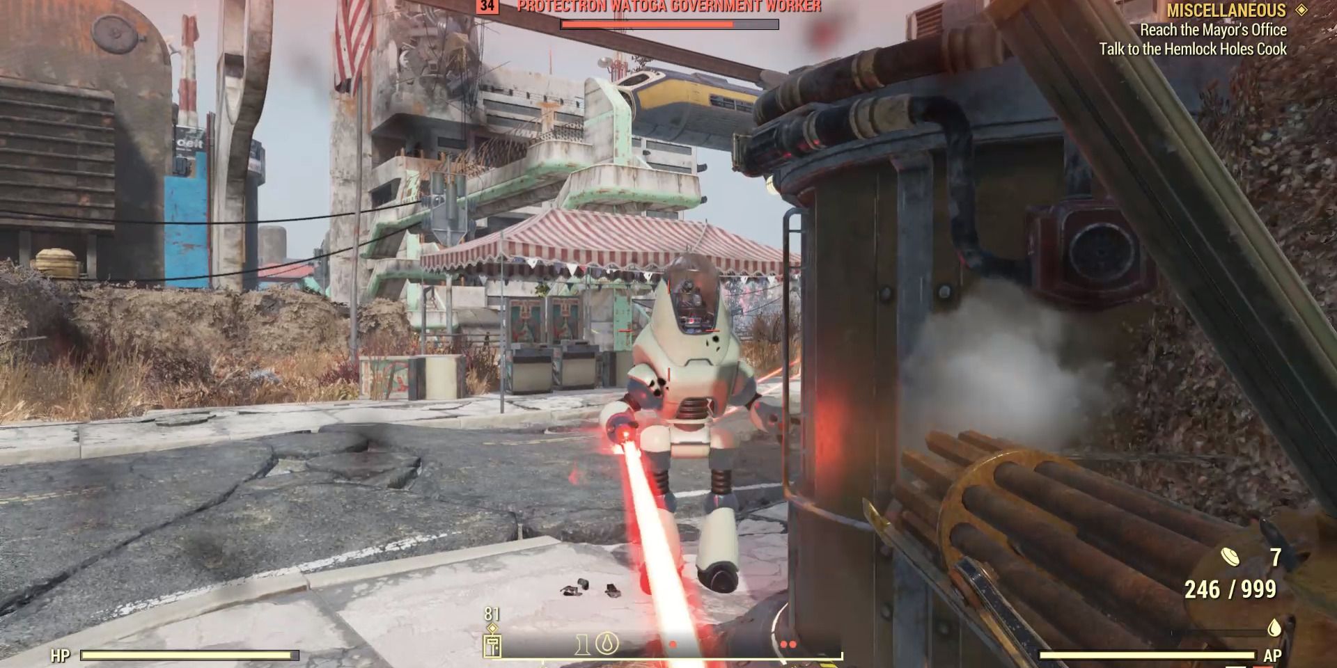 Image of a protectron enemy in watoga in Fallout 76