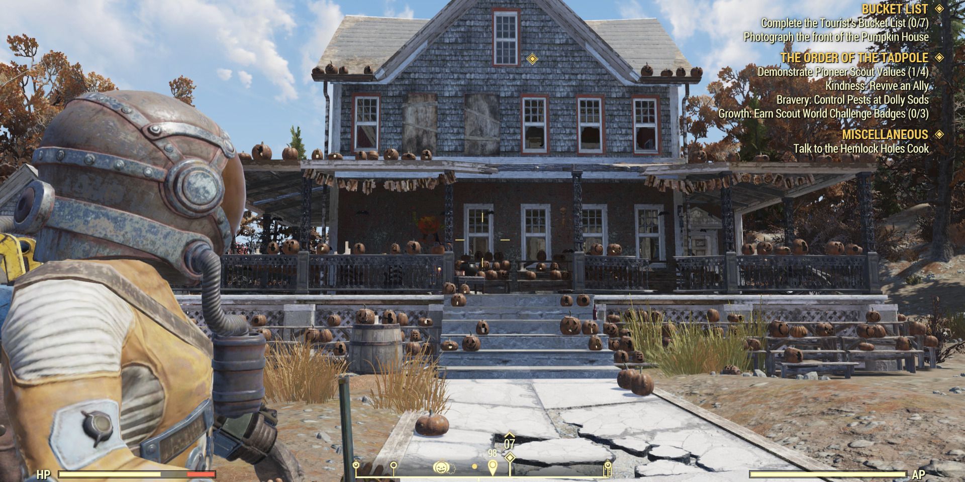 Image of the outside of the pumpkin house in Fallout 76