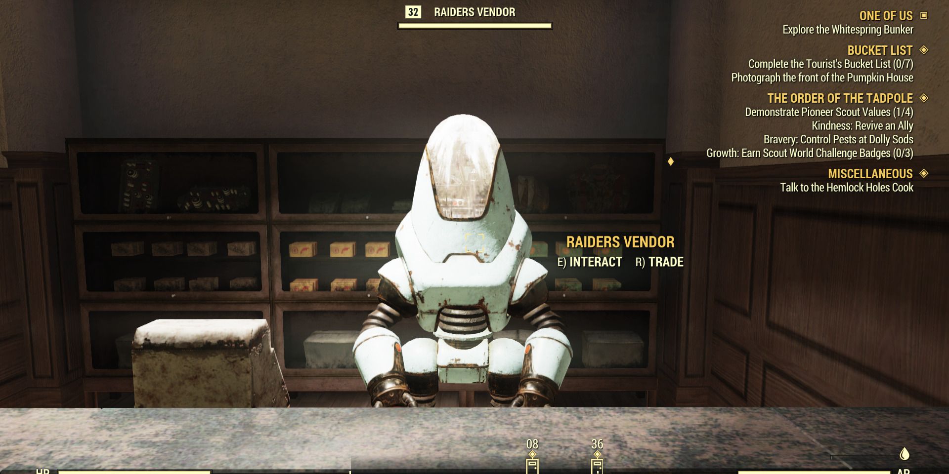 Image of the raiders vendor in the whitespring mall in Fallout 76