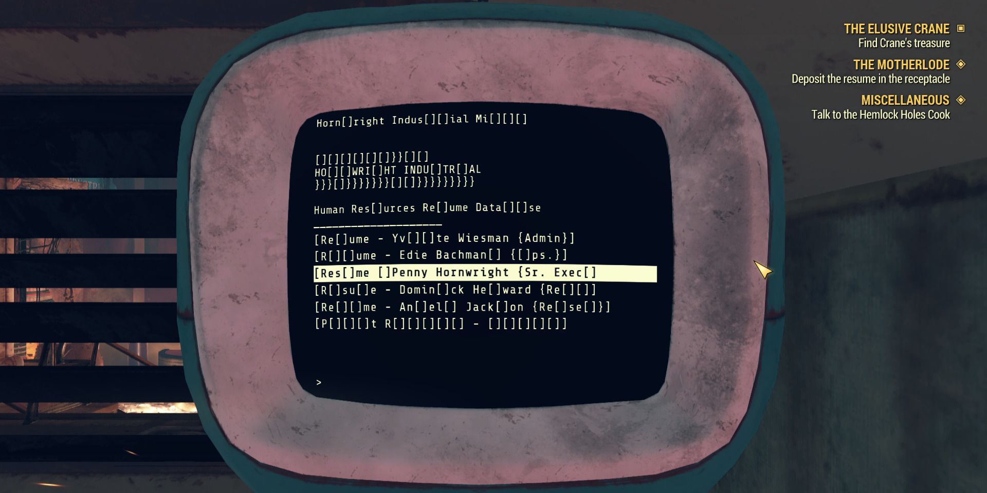 Image of the resume terminal in Fallout 76
