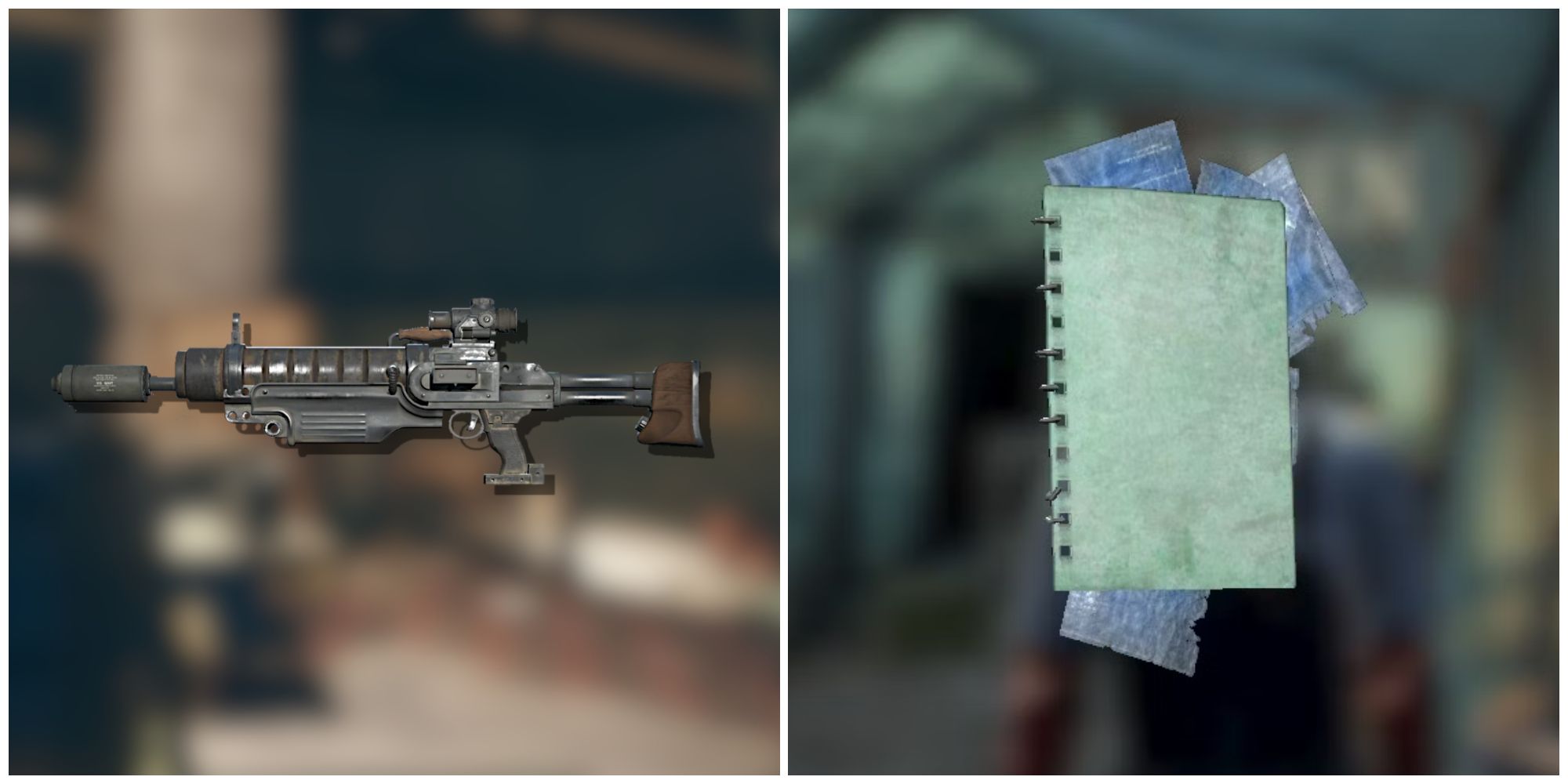 Split image of the whistle in the dark weapon and its plan in Fallout 76