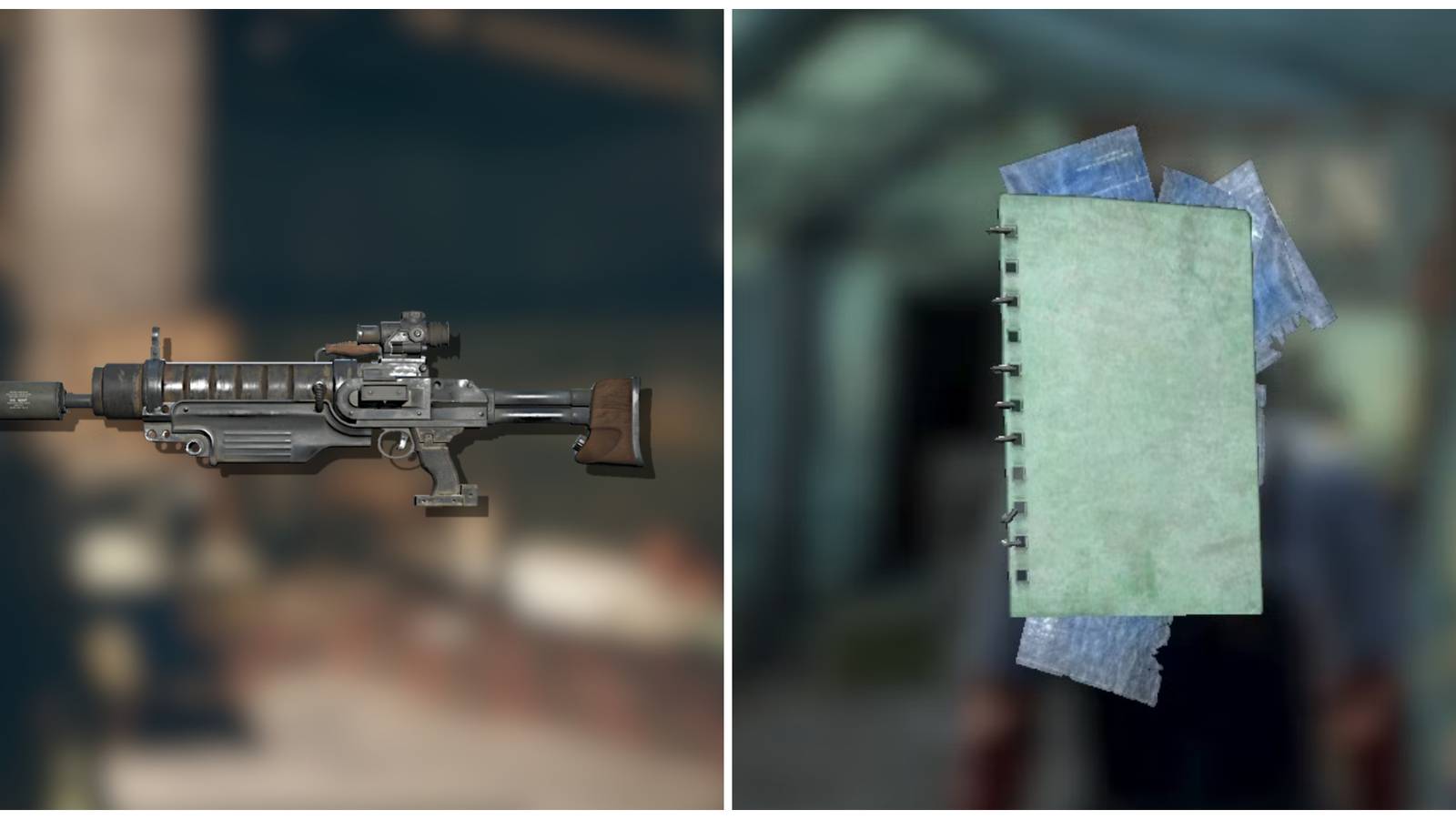 Split image of the whistle in the dark weapon and its plan in Fallout 76