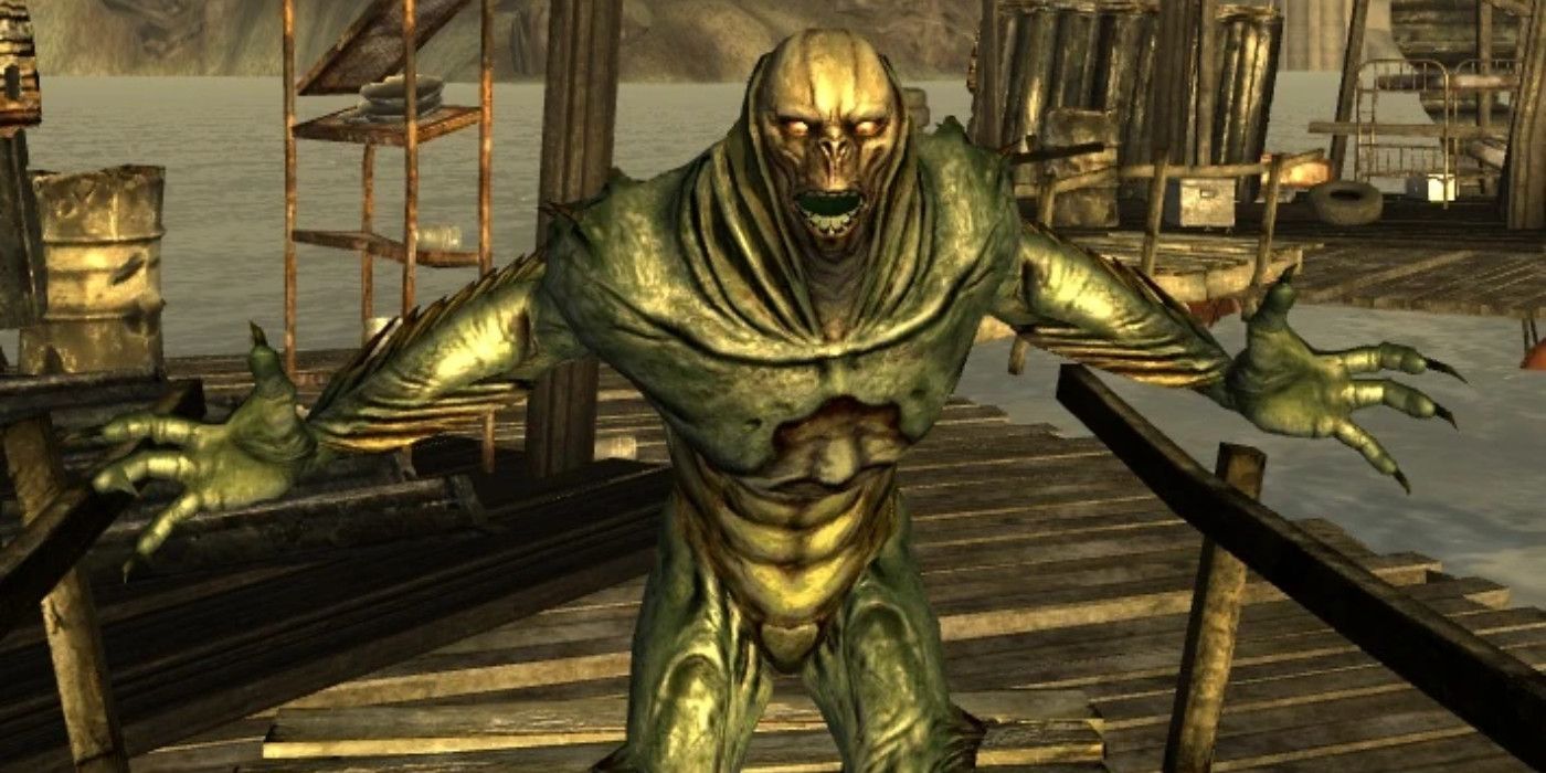 An attacking Lakelurk in Fallout New Vegas