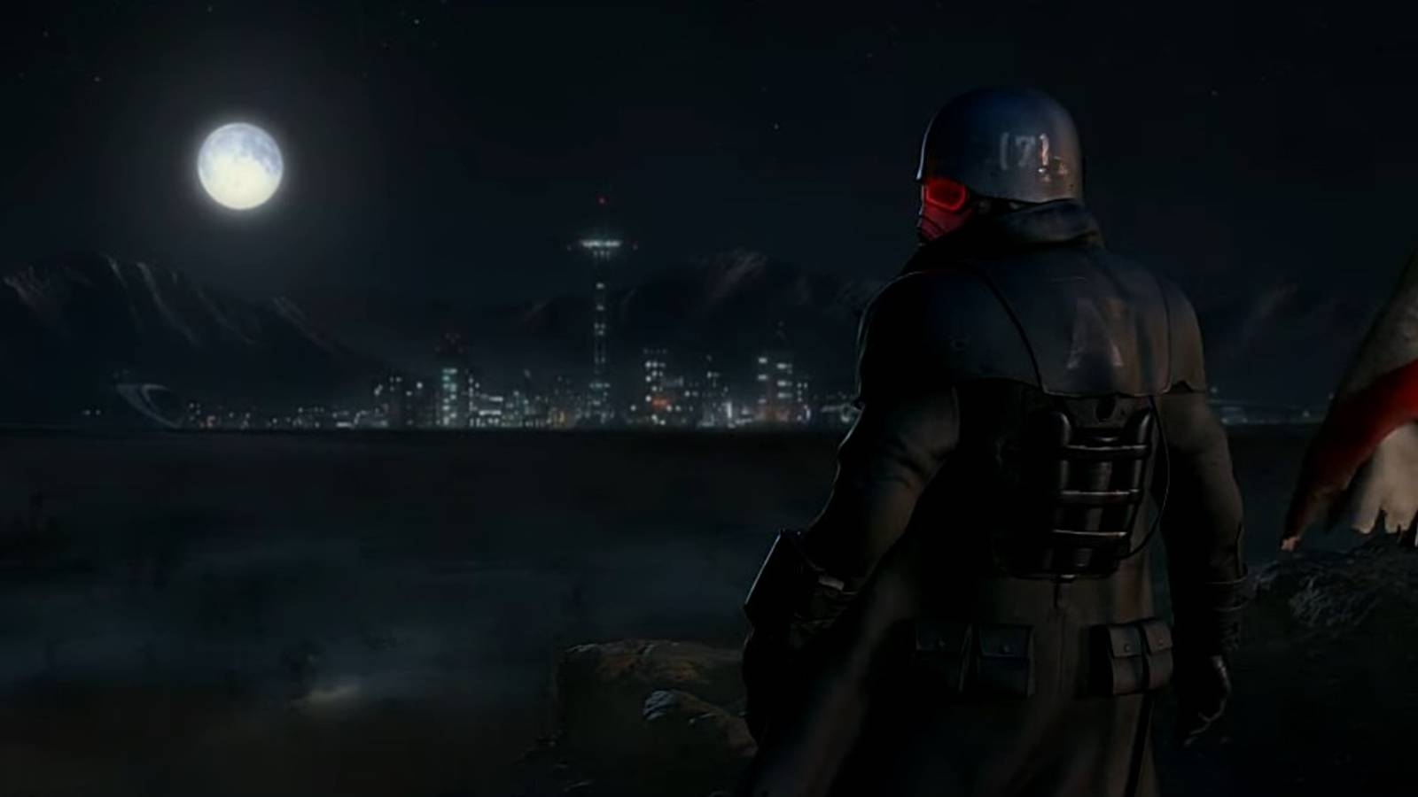 Fallout New Vegas NCR Ranger overlooking the Mojave Desert New Vegas Strip trailer screenshot