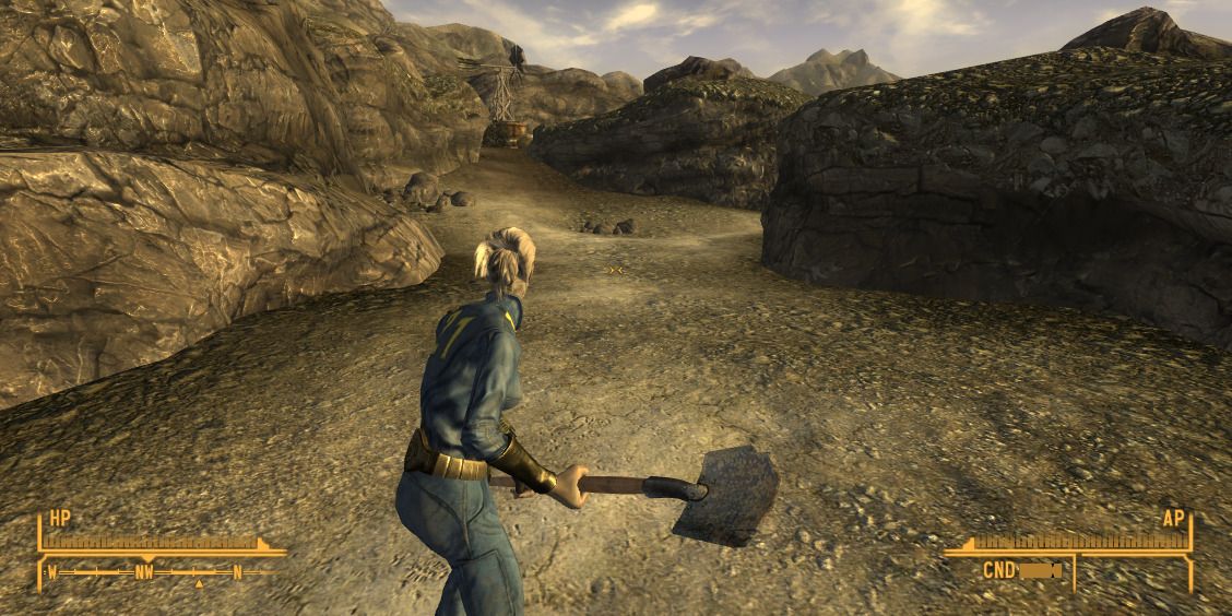 Image of a character with the shovel weapon in Fallout New Vegas