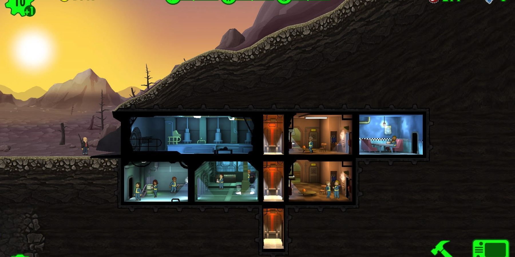 a birds eye view of a vault in Fallout Shelter