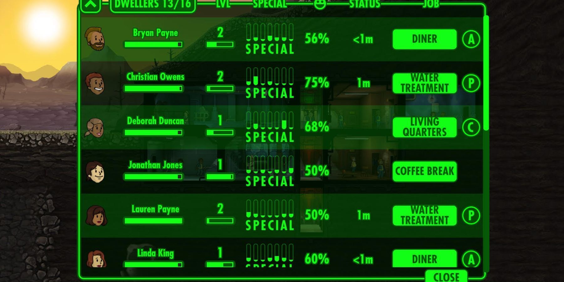 special stats tab in fallout shelter