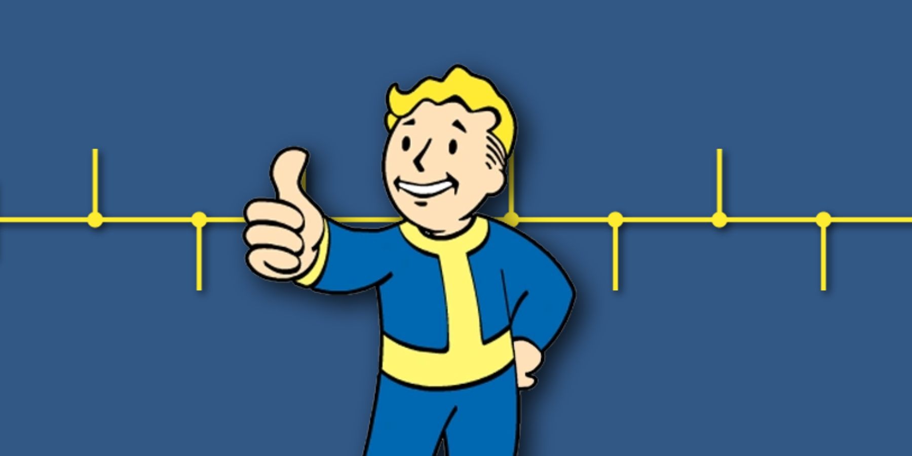 Vault Boy from Fallout sticking his thumb up with a timeline in the background