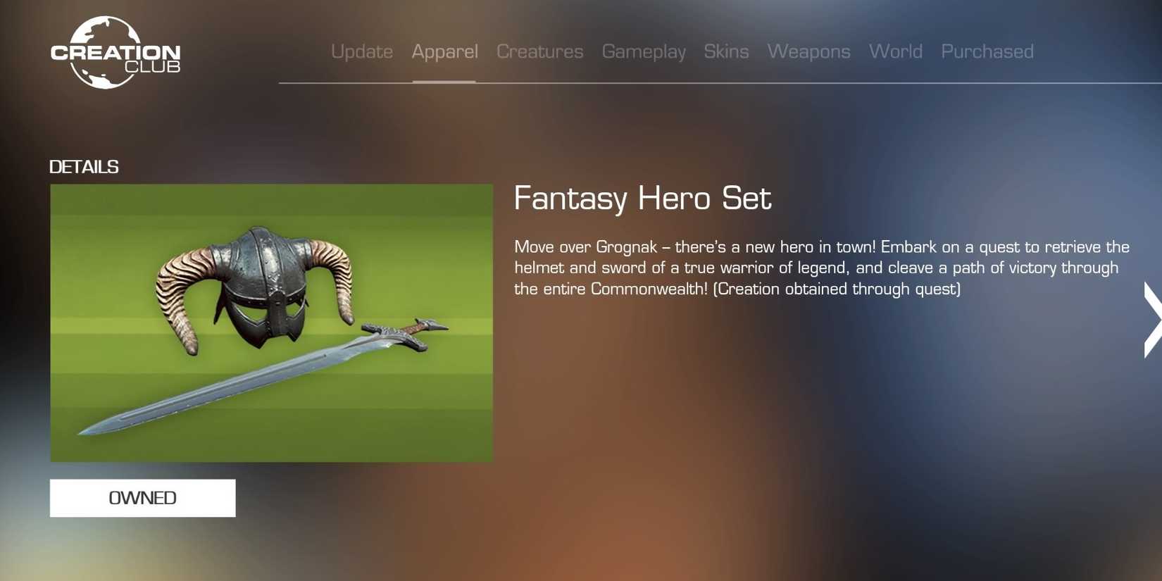 Fantasy Hero Set Creation Club Image Fallout 4