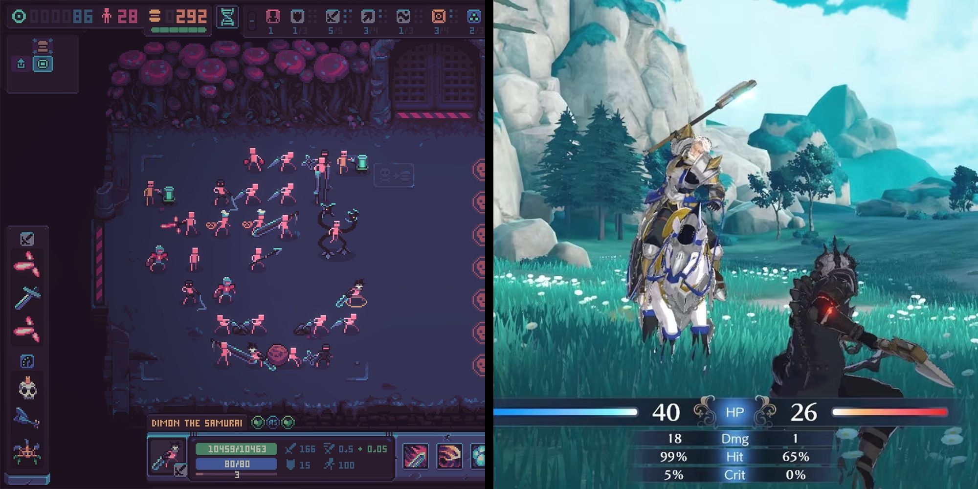 Despot’s Game Dystopian Army Builder and Fire Emblem Engage Gameplay Split Screenshot