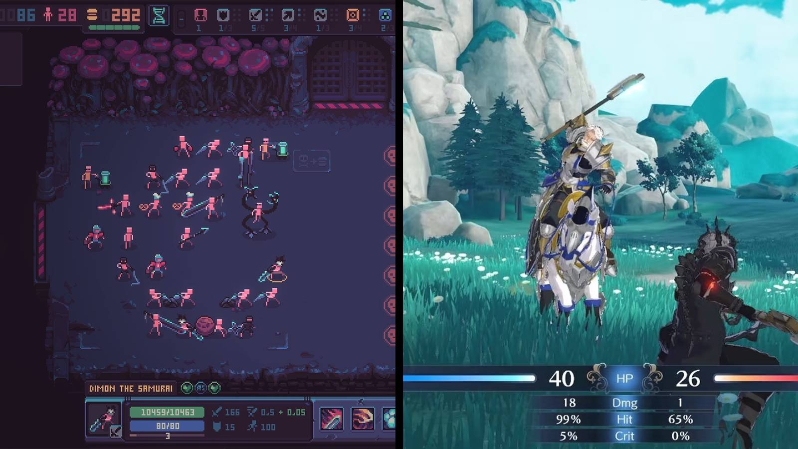 Despot’s Game Dystopian Army Builder and Fire Emblem Engage Gameplay Split Screenshot