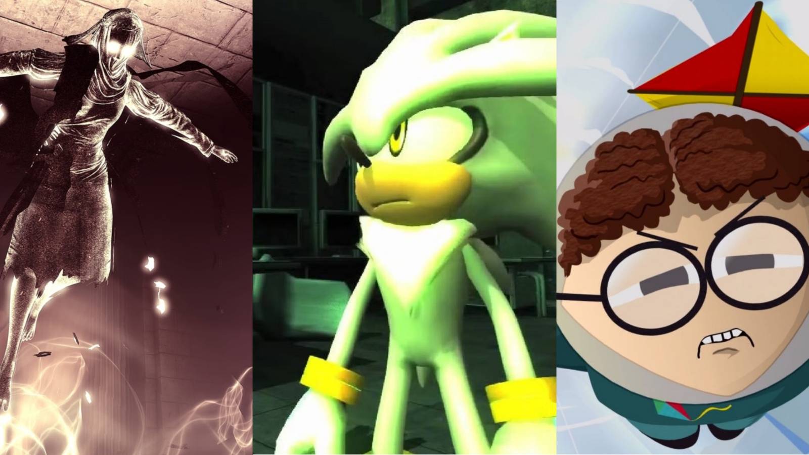 A trisplit of Lady Comstock from Bioshock Infinite, Silver from Sonic 06 and Human Kite 2 from South Park The Fractured But Whole