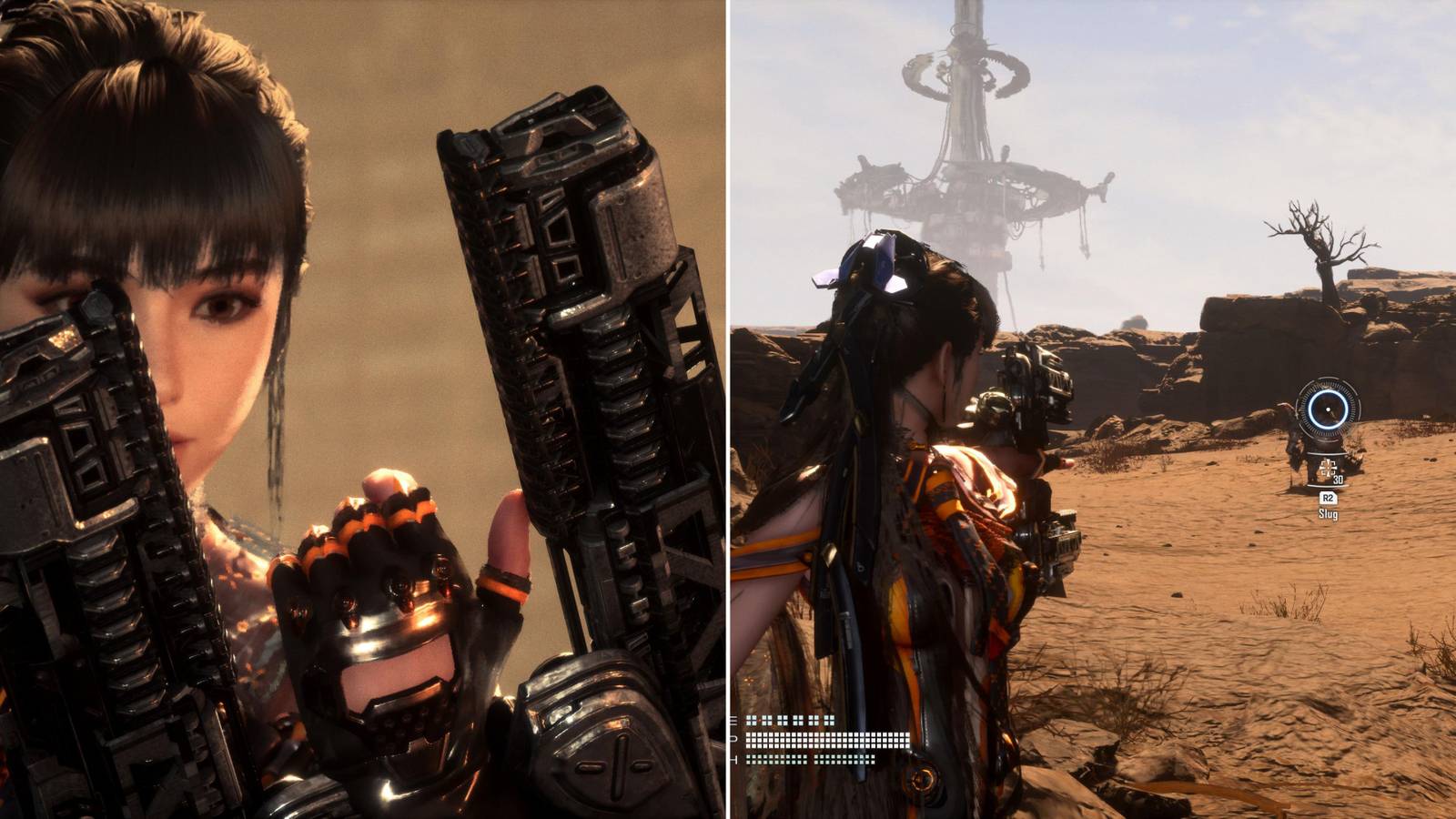 Eve Holding The Gun & Aiming It In Stellar Blade
