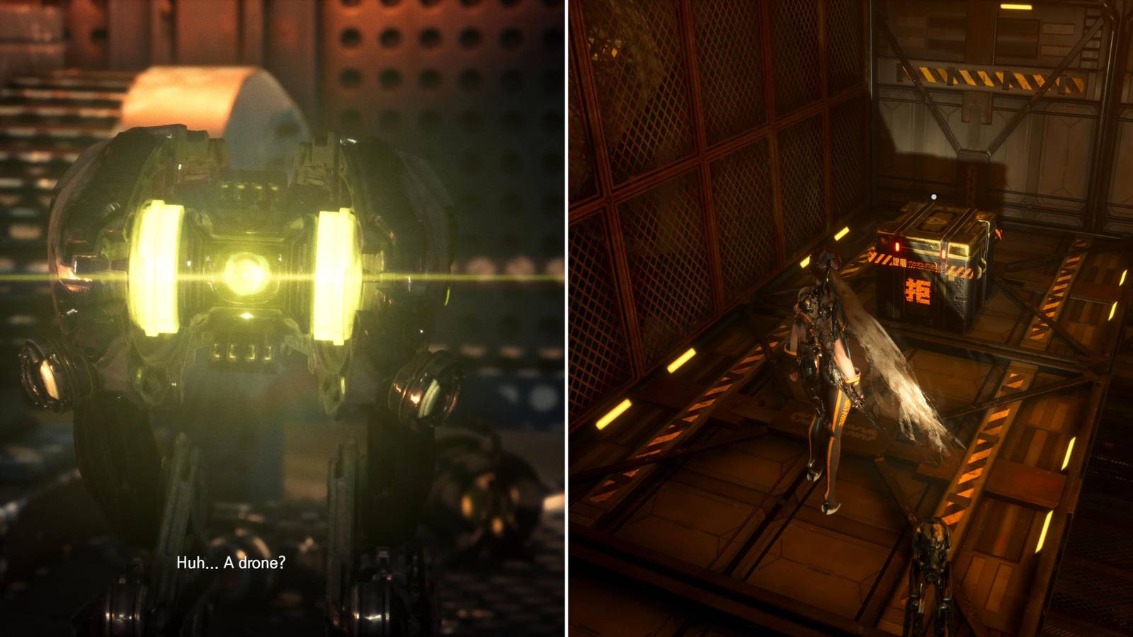 The Upgraded Drone & Eve Standing Before A High-Security Chest 