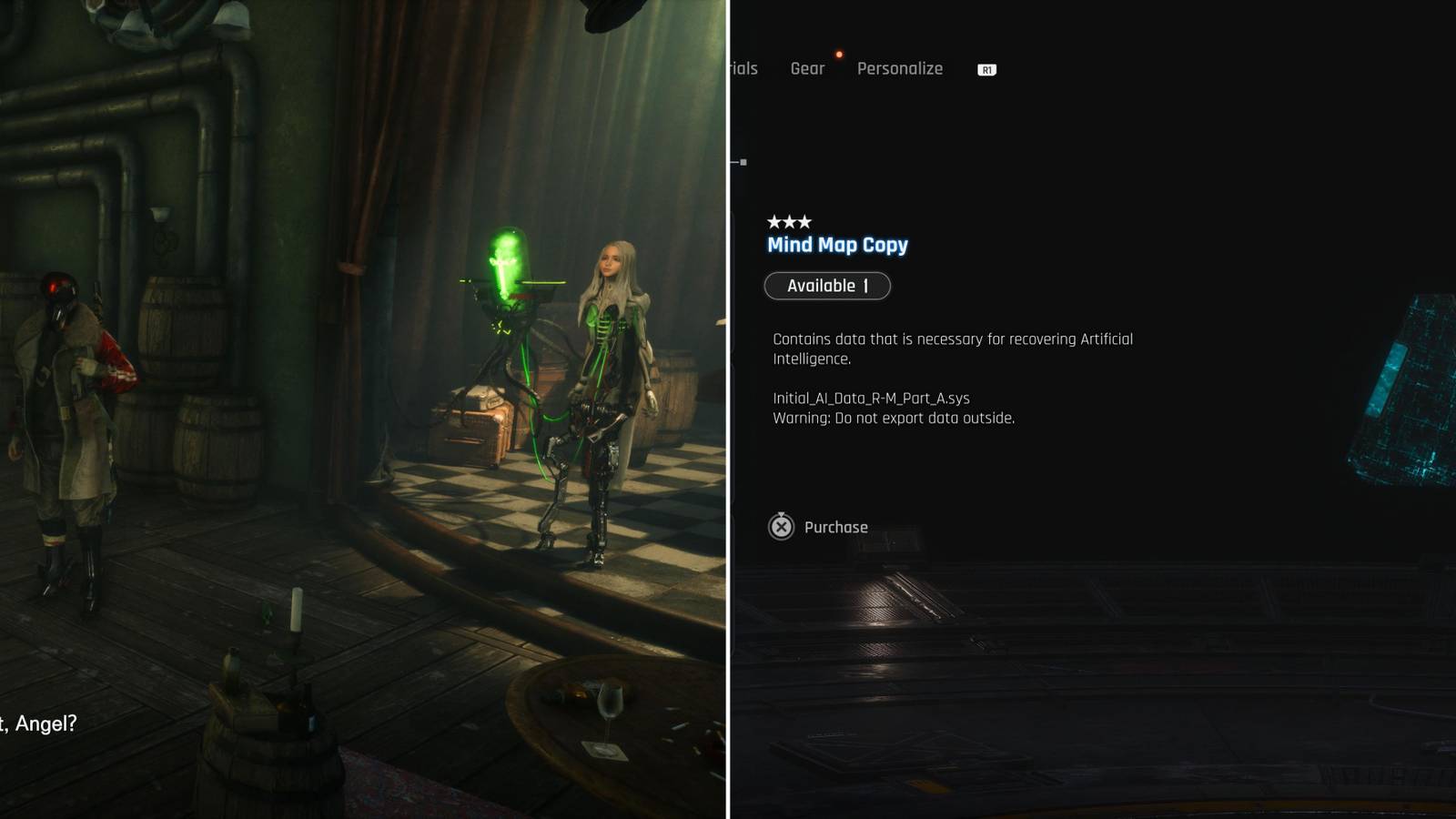 Eve Standing In The Bar & Mind Map Copy In The Inventory 