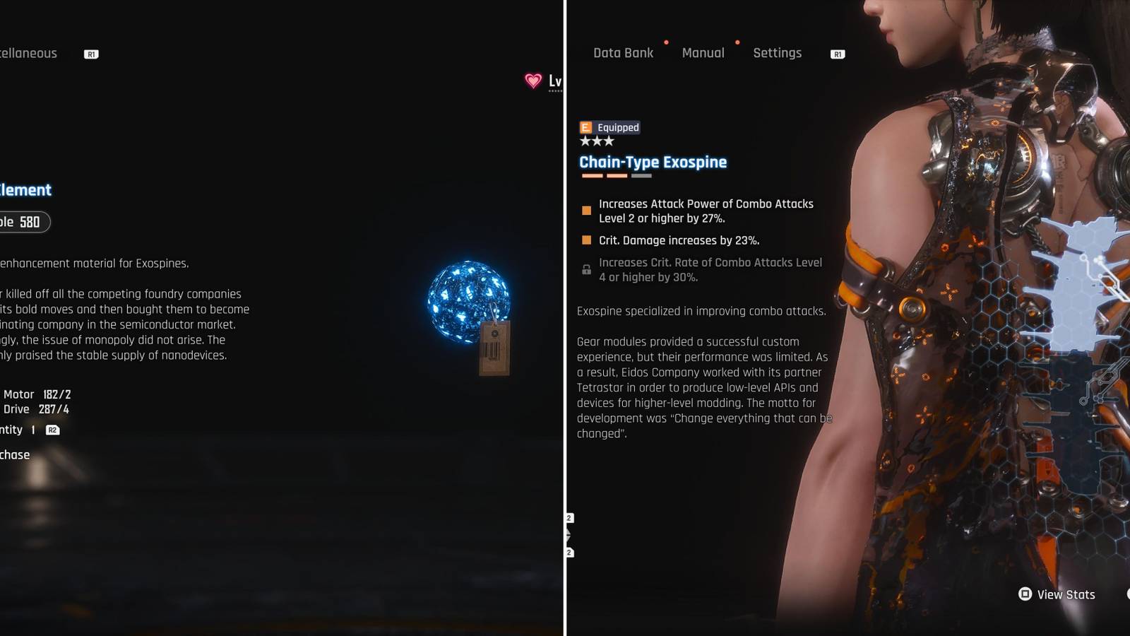 A Nano Element In The Inventory & An Equipped Exospine 