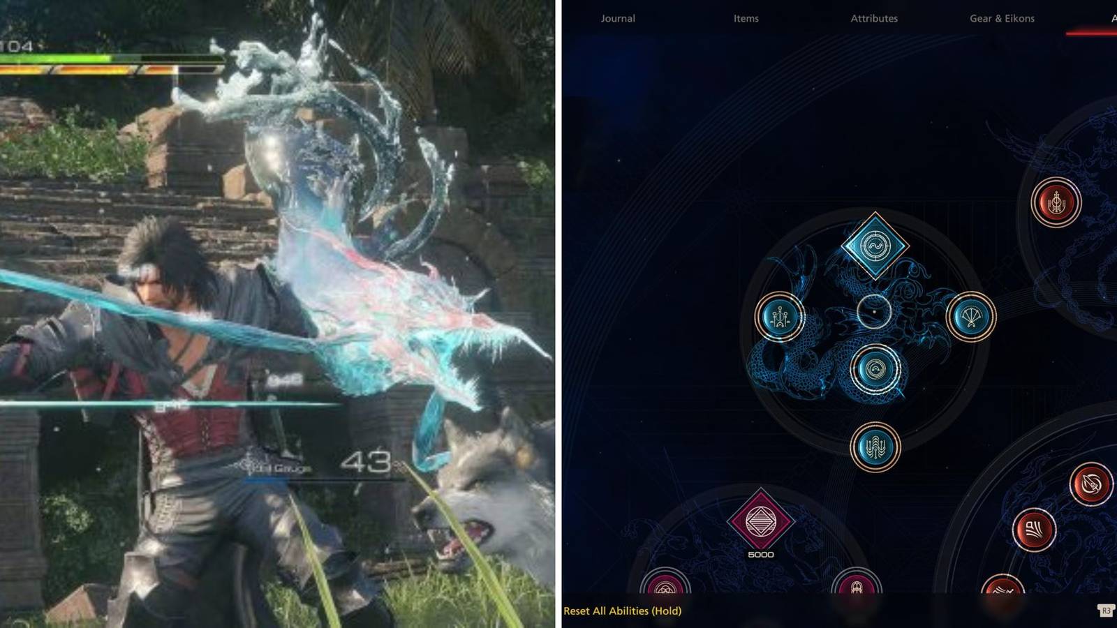 Clive Using A Leviathan Ability & The Leviathan Abilities In The Eikon Menu 