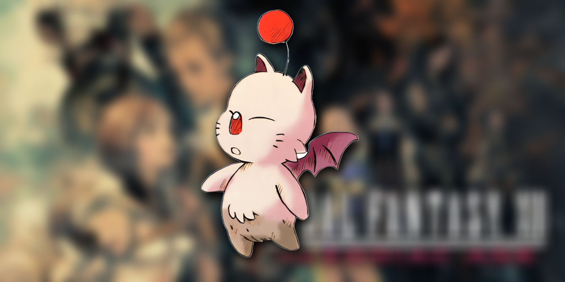 final fantasy moogle with blurred final fantasy 12 cover art background