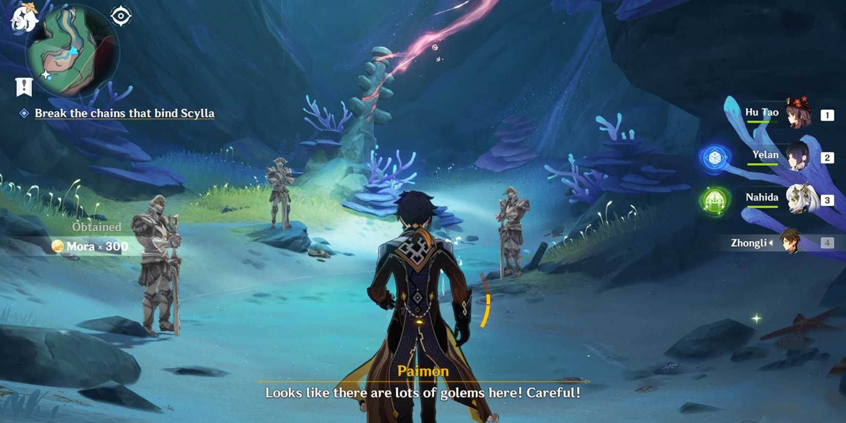 fight golem to break the chains that bind scylla in genshin impact