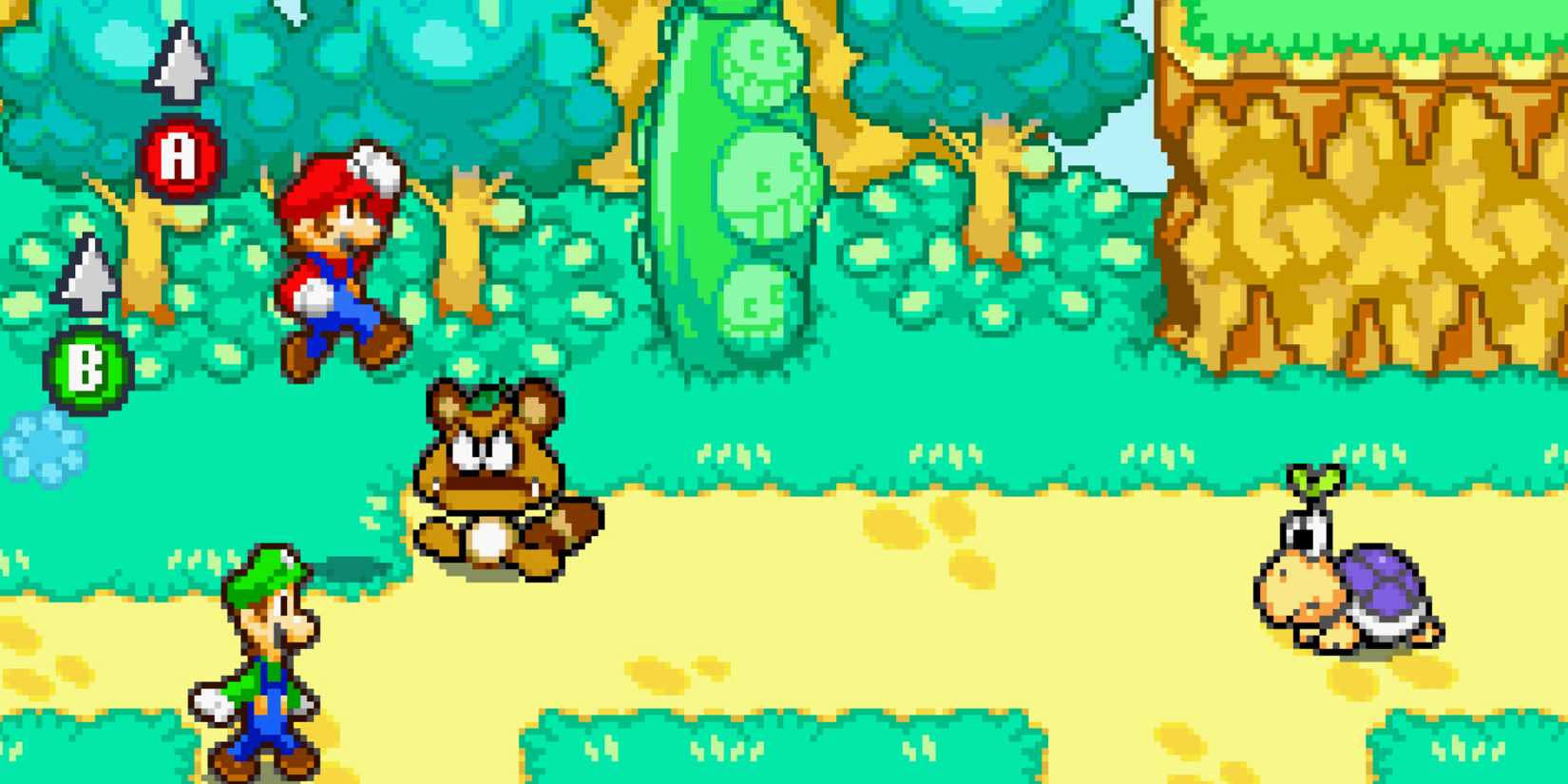 Fighting a battle in Mario and Luigi Superstar Saga