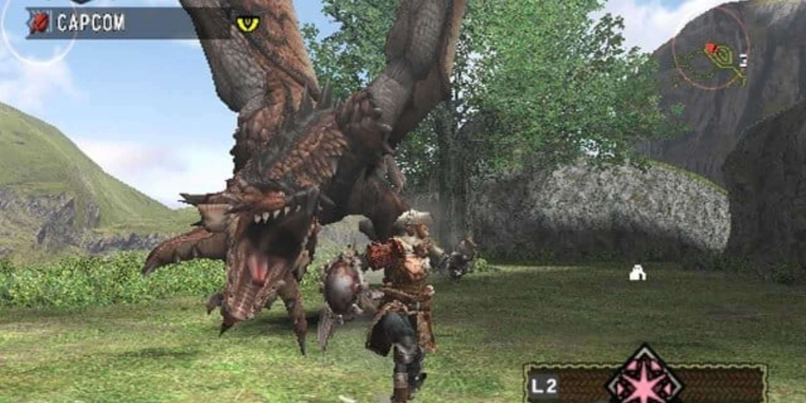 Fighting a monster in Monster Hunter 1