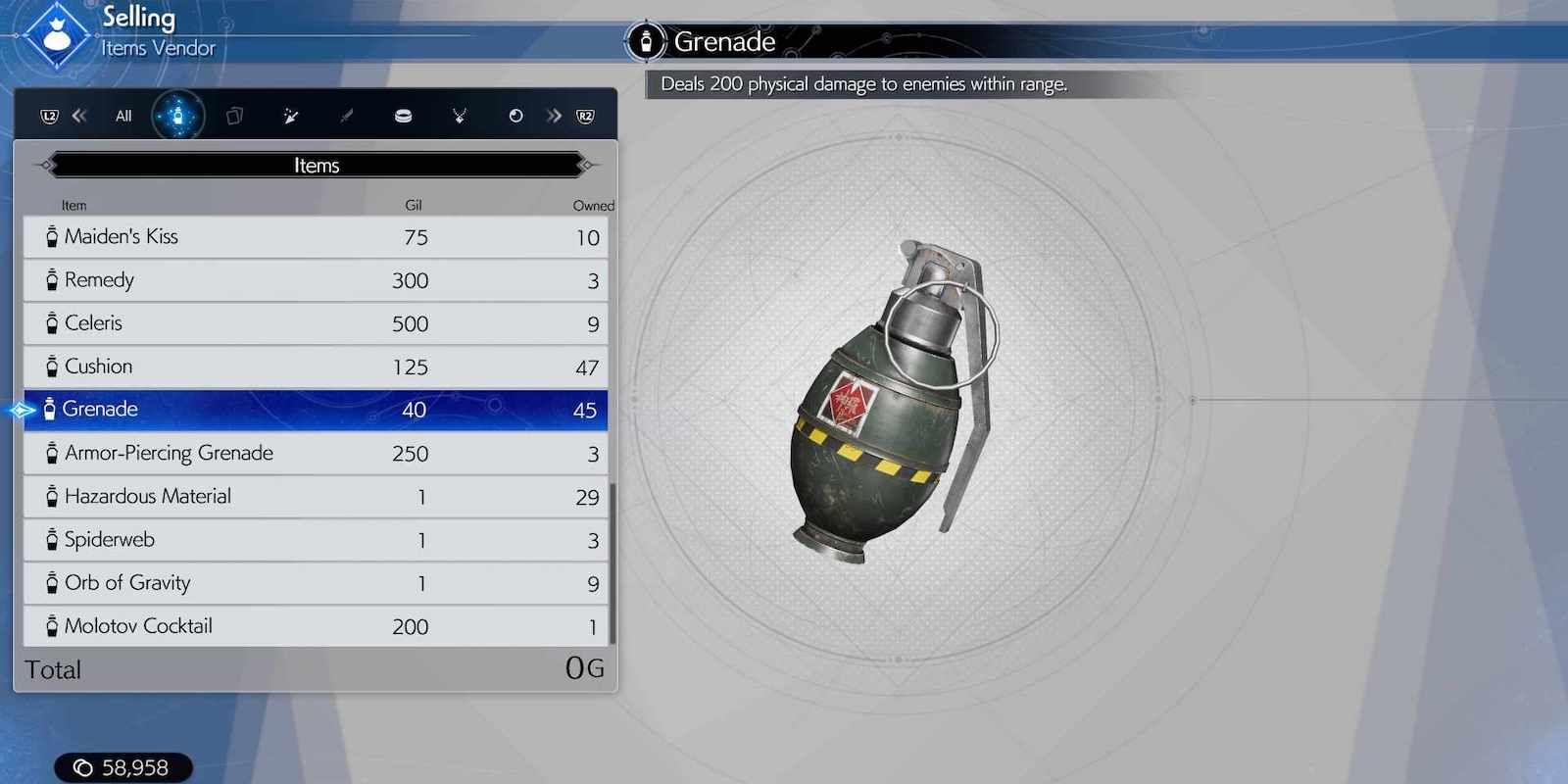 Grenade in the menu