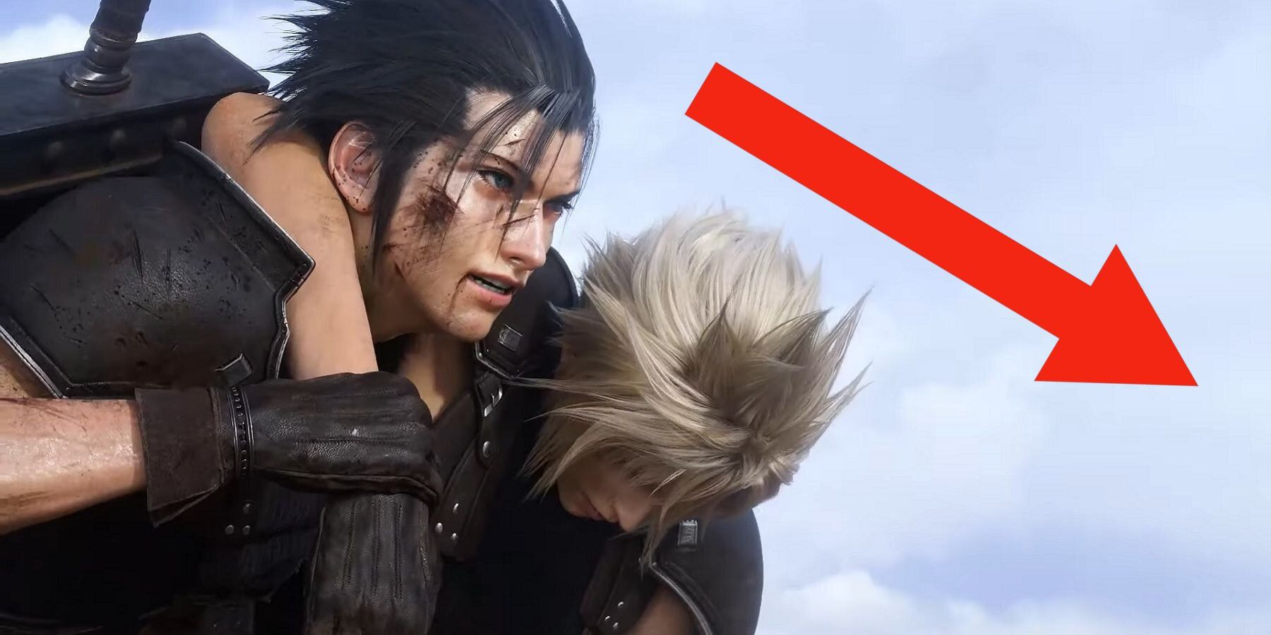 final fantasy 7 rebirth zack and cloud with red arrow