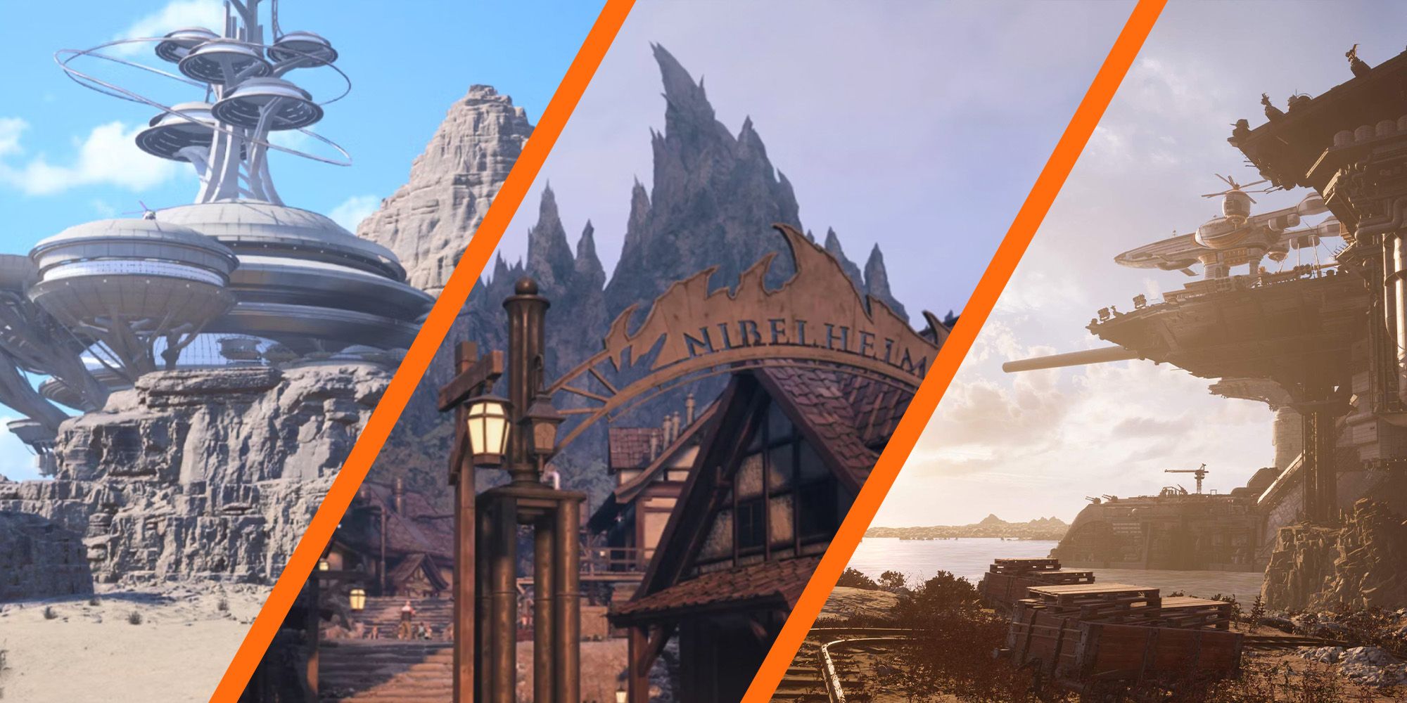 Final Fantasy VII Rebirth Nibelheim, Gold Saucer, and Junon landscapes