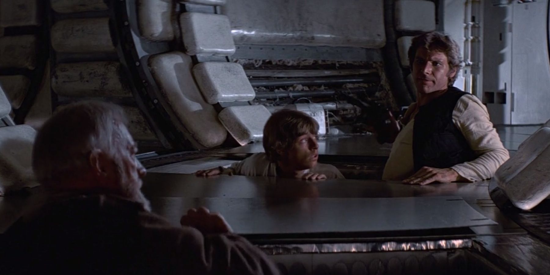 Obi-Wan, Luke Skywalker, and Han Solo in Star Wars: A New Hope