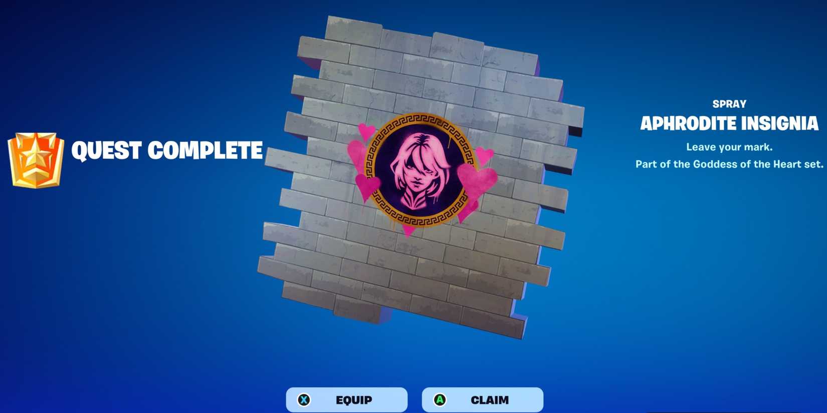 quest complete receiving aphrodite insignia spray reward