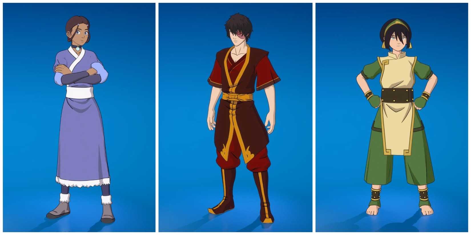 avatar katara, toph, and zuko skins in the item shop