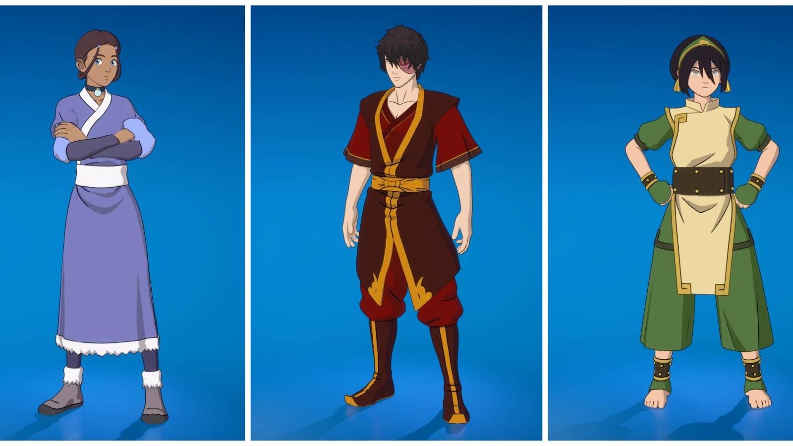 avatar katara, toph, and zuko skins in the item shop