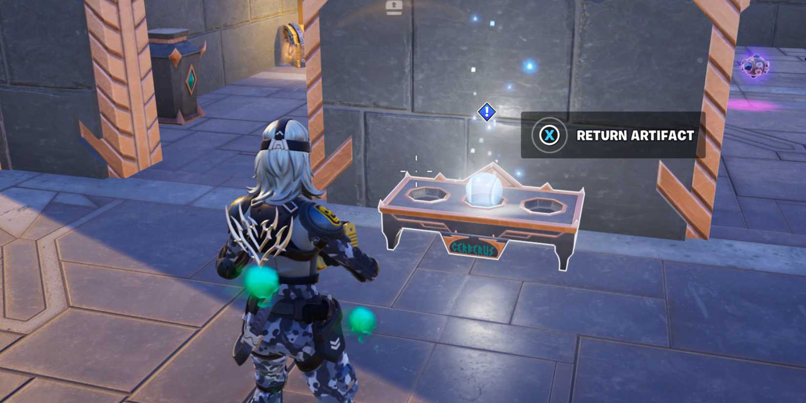 placing artifact inside cerberus's bowl in fortnite