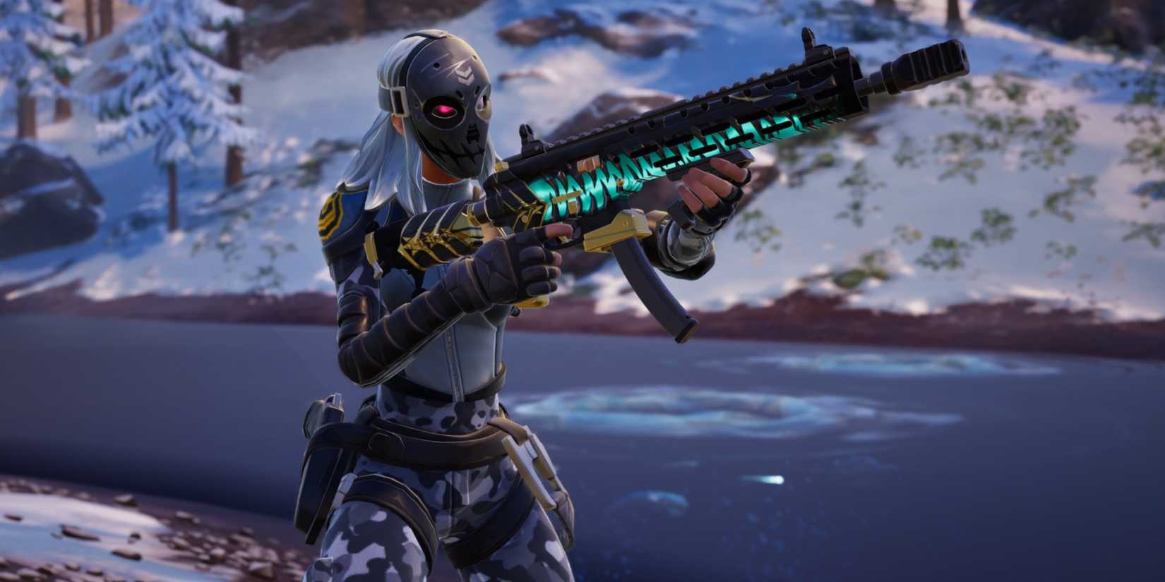 zadie hoding tactical assault rifle near the snow